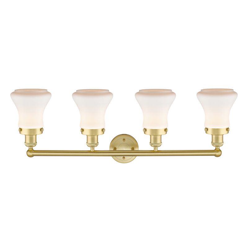 Éclairage pour meuble-lavabo à 4 lumières à intensité variable Asadbek, Blanc mat, Or satiné