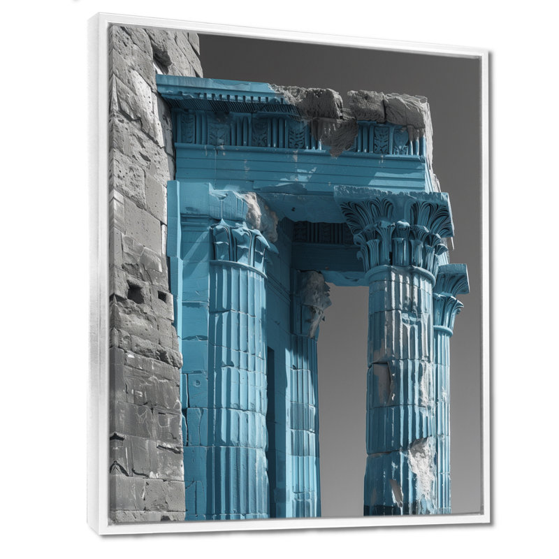 Bleu, gris, intemporel, trésor romain - Monument, art mural, salon, Cadre flottant blanc, H 24 po x l 32 po