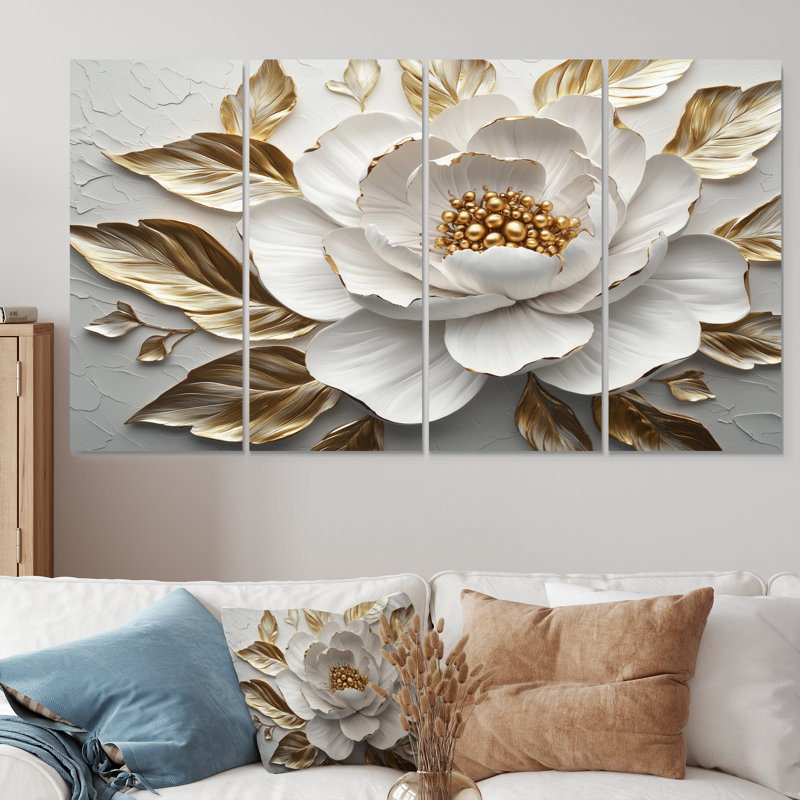 Ensemble de décorations murales pivoines blanches et dorées Bloom III, H 28 po x l 48 po