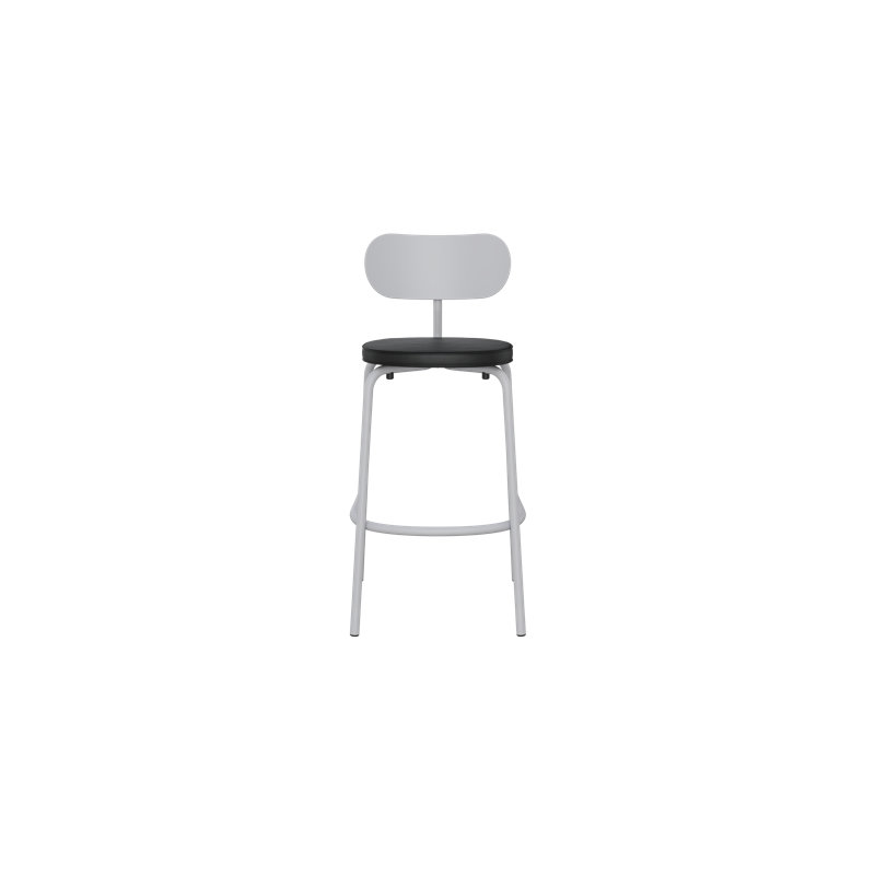 Khylia Upholstered Faux Leather Counter Stool, Black Seat/White Aluminium Base