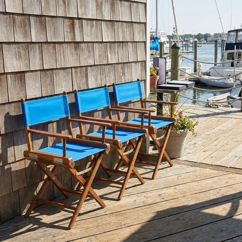 23" Blue and Natural Wood Solid Wood Indoor Outdoor Director Chair, Blue