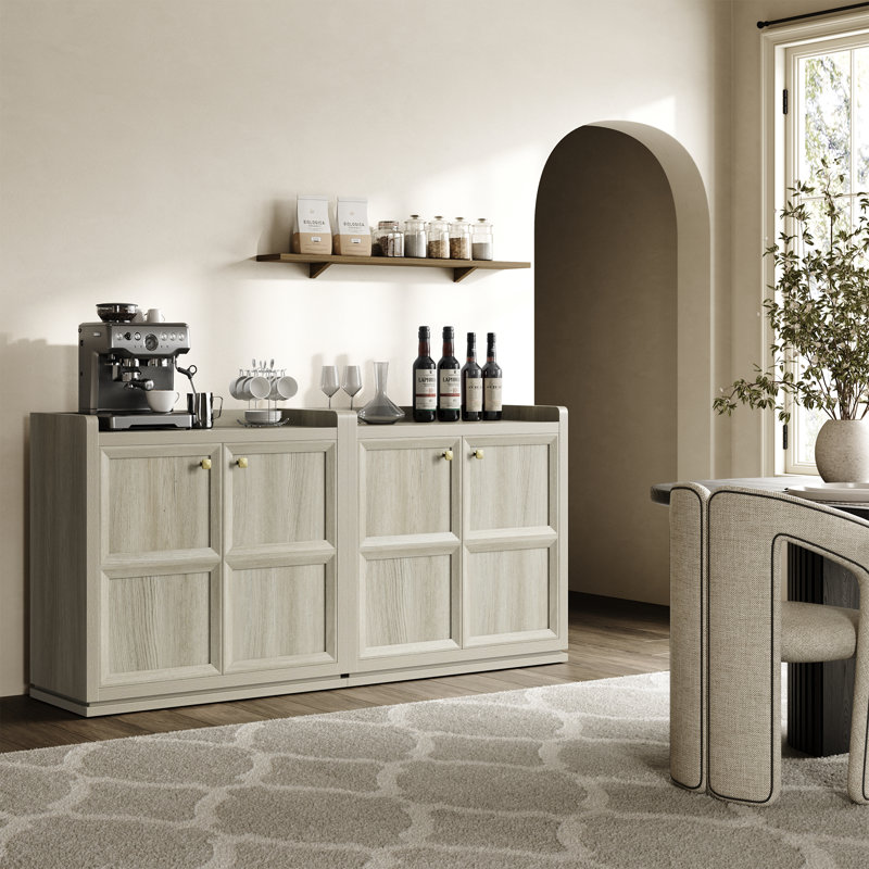33.7'' Sideboard With Adjustable Shelf and  3D - Design, Gray White Oak
