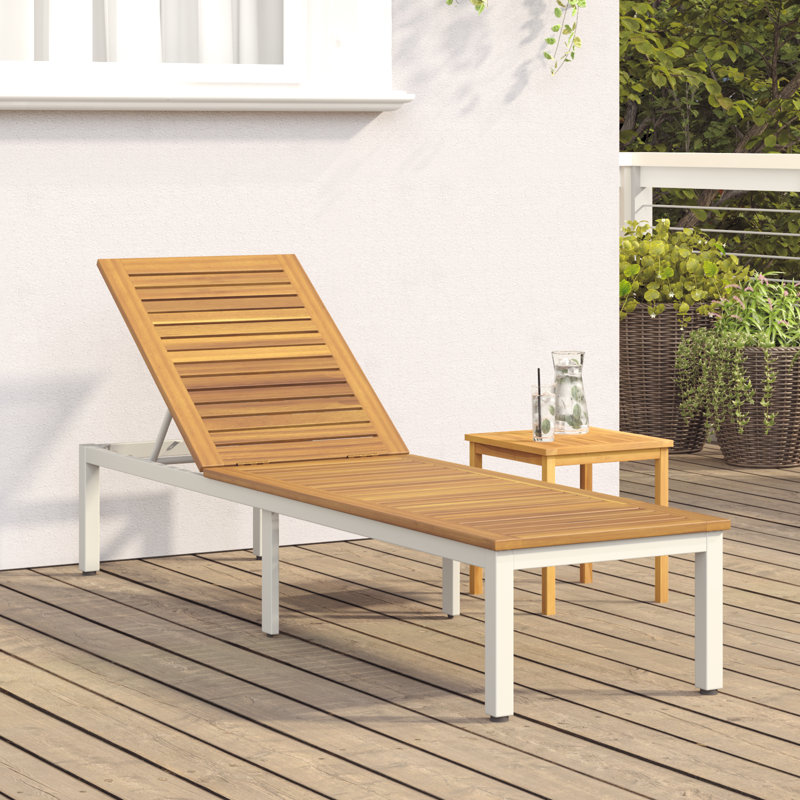 vidaXL Sun lounger Reclining Solid Acacia Wood Outdoor Relaxation Chair Modern, White