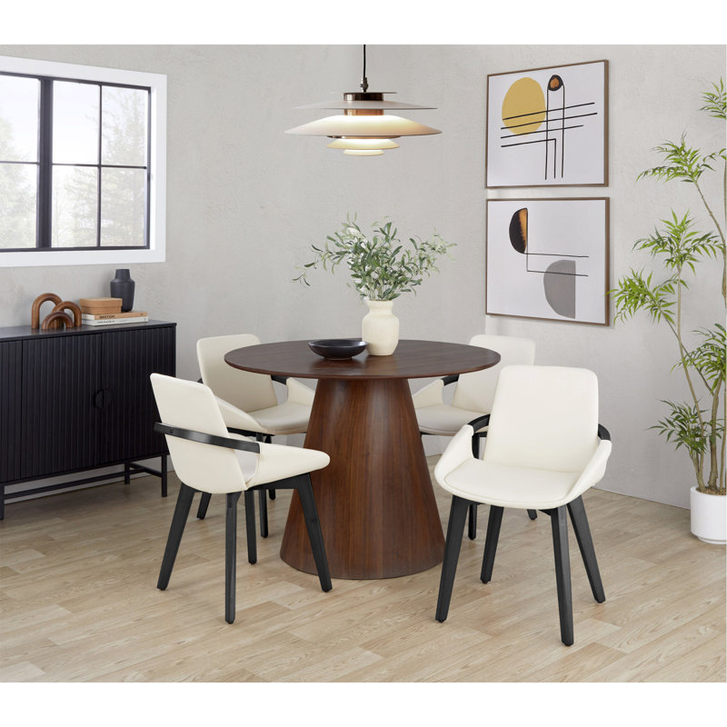 Chaise en bambou noir et similicuir crème, Crème