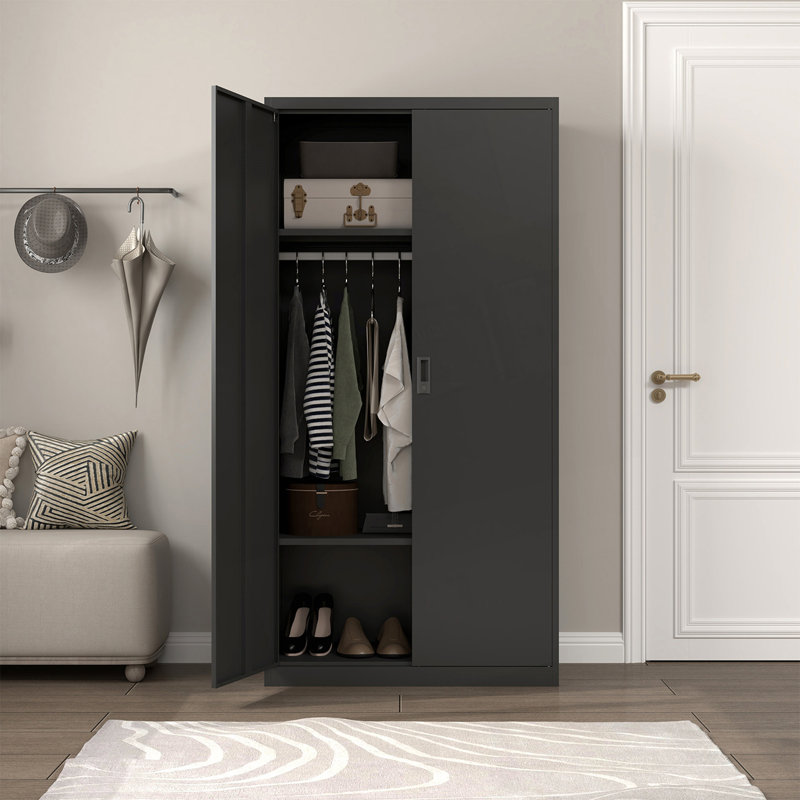 Armoire-penderie en métal, armoire de rangement pour chambre à coucher avec portes