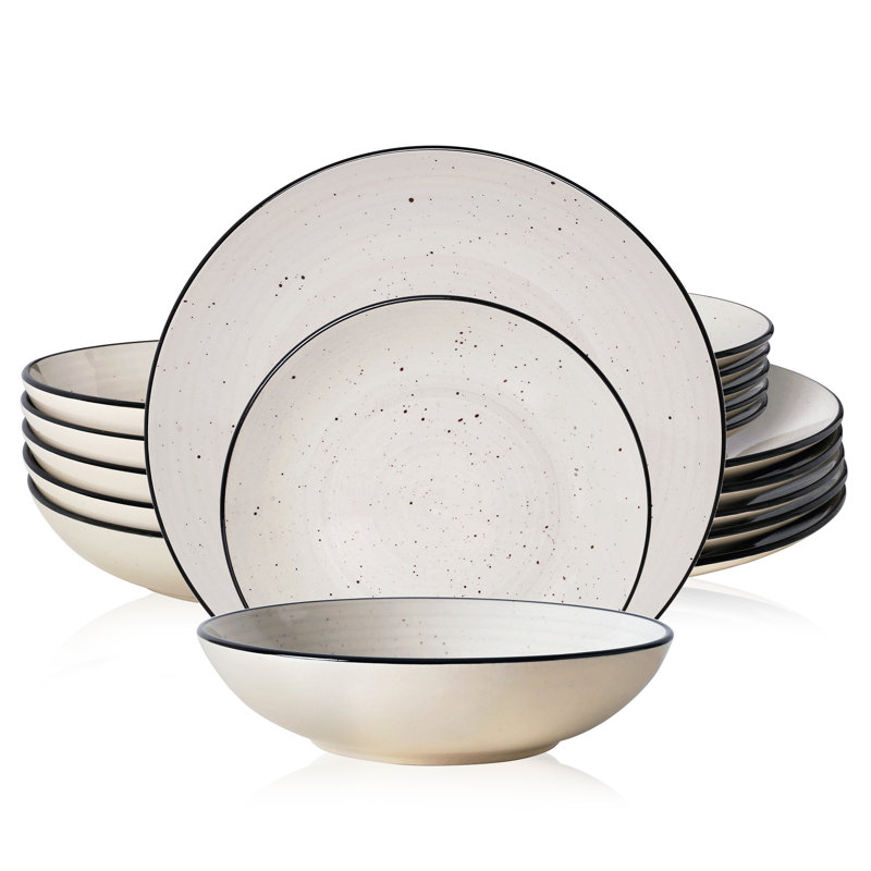 Dorothy 18 Piece Handmade Stoneware Dinnerware Set - Service for 6, Beige