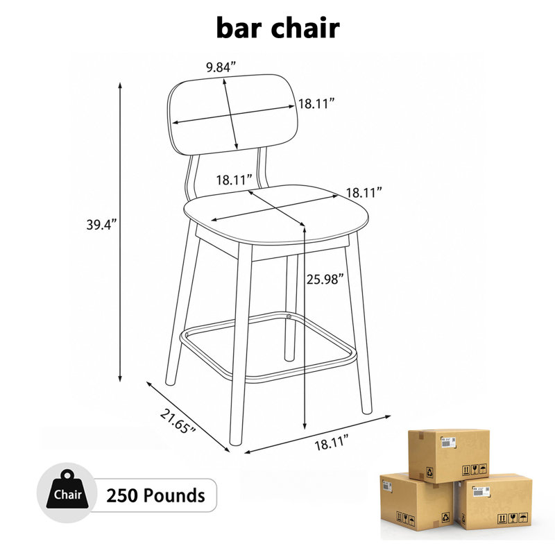 Ensemble de tabourets de bar à hauteur de comptoir, tabouret de comptoir rembourré avec structure en bois massif, Tissu, 2