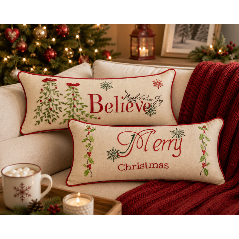 Salvato Embroidered Linen Reversible Throw Pillow
