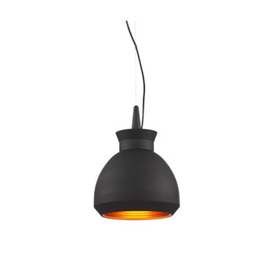 1-Light Black Bell Single Pendant With A Gold Interior