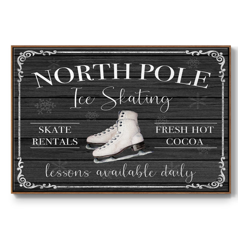 Patin à glace North Pole, H 17 po x l 25 po x P 2 po, Toile avec cadre noyer
