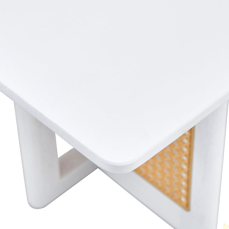 Tariffville 47-inch Rectangle Solid Wood Rattan-style Woven Coffee Table, White