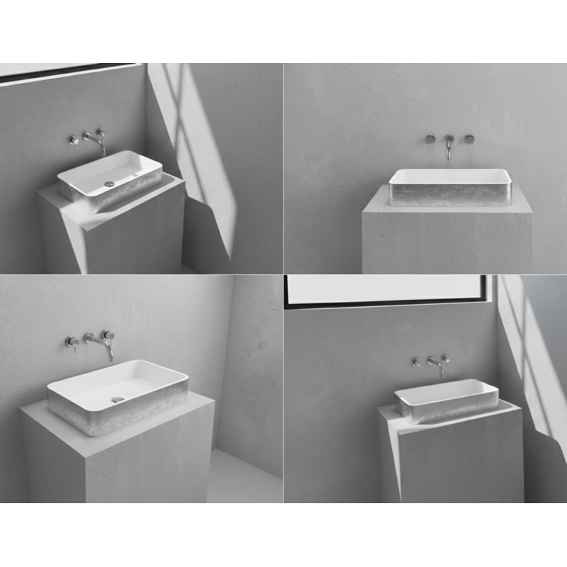 Vast Studio Aged Rectangular Countertop Bathroom Sink, Silver/White