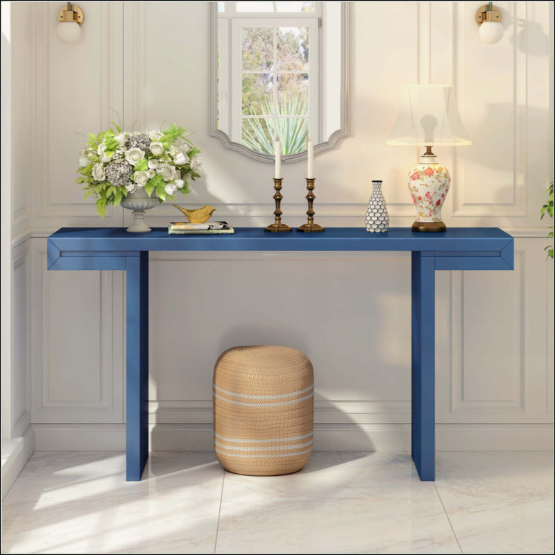 Grande console avec lignes géométriques aux lignes épurées, table d'entrée élégante avec finition peinte et pieds réglables, convenant au salon, au vestibule et au couloir.
