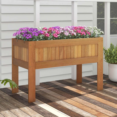 Boîte à fleurs surélevée en bois avec cadre en bois massif et pieds à lattes robustes