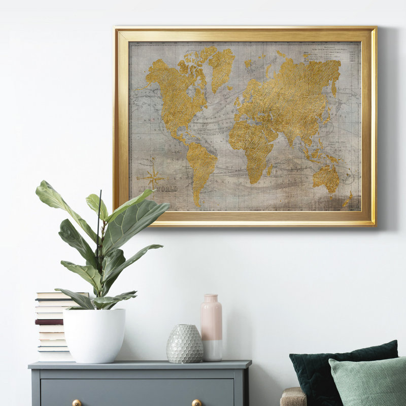 Toile encadrée de qualité supérieure Golden World - prête à être accrochée, Or, H 26,5 po x l 36,5 po x P 1 po