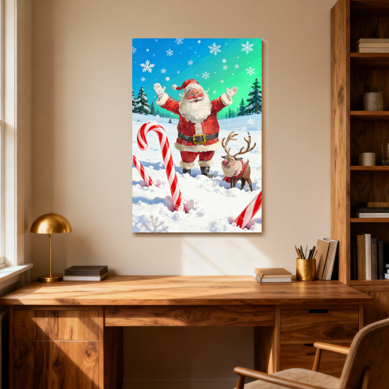 Noël, père Noël, renne, flocon de neige, canne de bonbon, scène hivernale, H 40 po x l 28 po