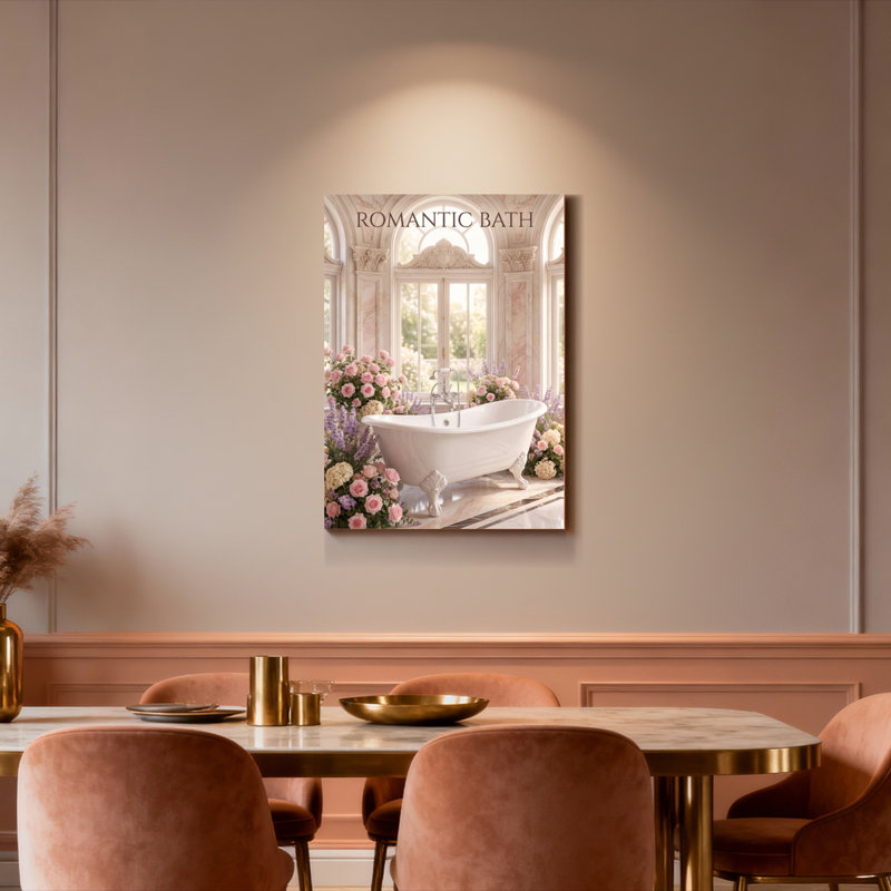 Romantiques bains, architecture florale et classique, reproduction d'art sur toile tendue sur toile, ensemble de 1