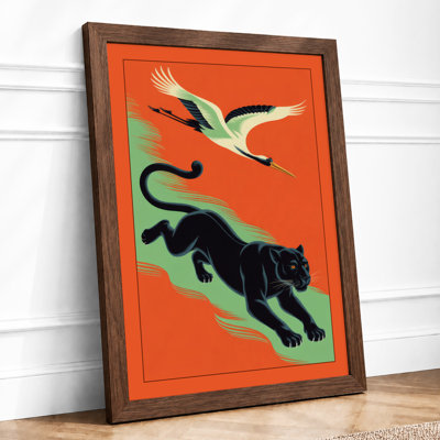 Leopard and Heron Dance Mid-Century - Framed Print