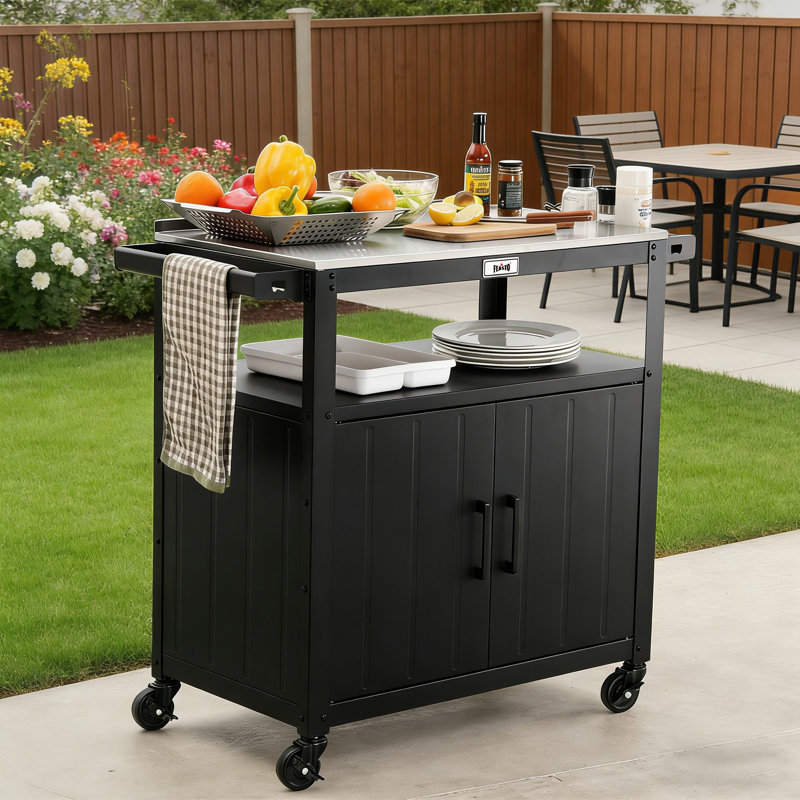 Feasto Bar Cart with Steel Frame and Stainless Steel Outer Material, Black