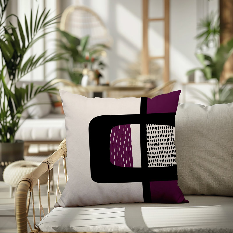 Coussin carré intérieur / extérieur pia, H 15 po x l 15 po, Mauve / noir / blanc cassé
