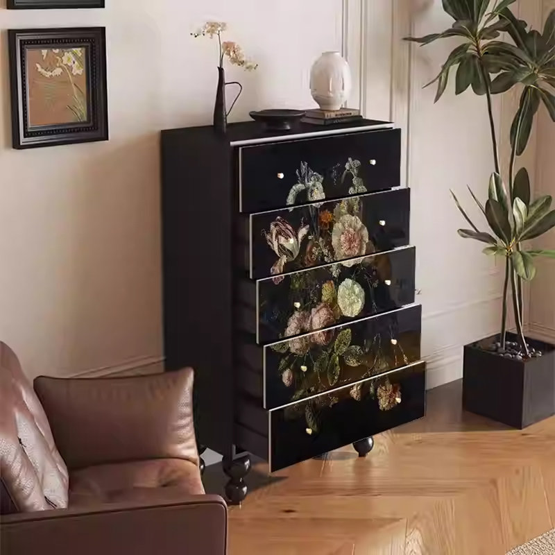 Armoire de rangement en noyer avec 5 tiroirs