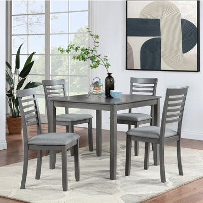 Elegant 5-Piece Wooden Dining Table Set With 4 Chairs, Dining Table Set For 4 People, Modern 4 Person Dining Table Set For Living Room, Kitchen And Dining Room, Grey