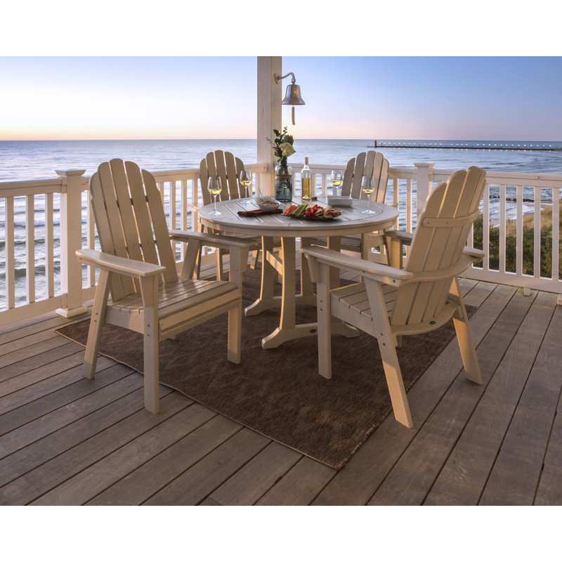 POLYWOOD Vineyard Curveback Adirondack 5-Piece Nautical Trestle Dining Set, Sand
