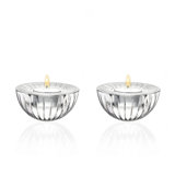 Glass - Tea Light Candle Holder - Set of 2 - Vertical  Lines Design - 3.5" Diameter