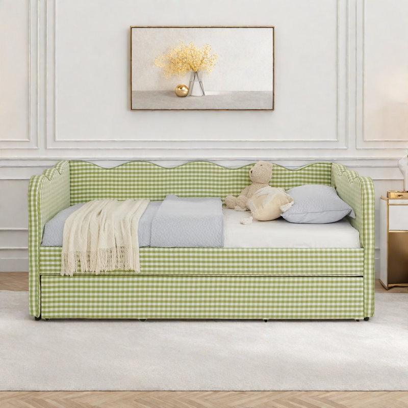 Lit de jour confortable avec couchette, port USB et adorable forme de vague, Vert