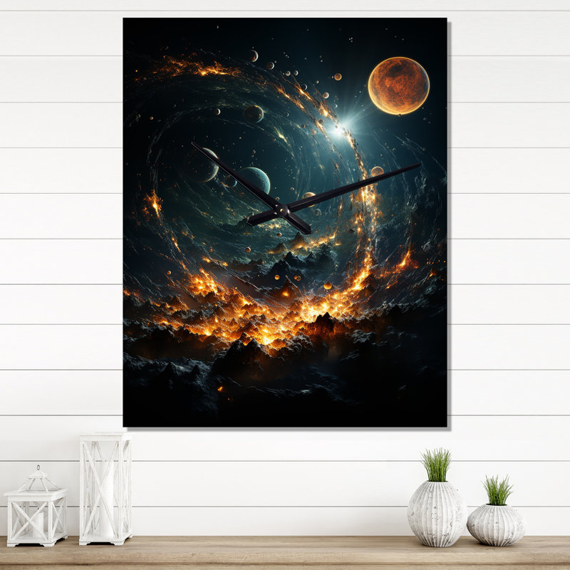 Galaxies Planets I - Galaxies Wall Clock Oversized, 32" H x 24" W x 1" D