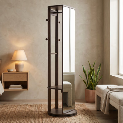 Armoire à miroir autoportante pleine longueur rotative avec rangement pour bijoux et crochets multifonctionnels