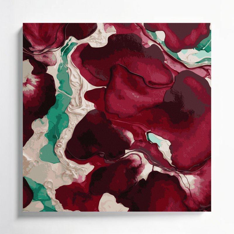 Abstrait aquarelle 39, art mural sur toile rouge, H 32 po x l 32 po