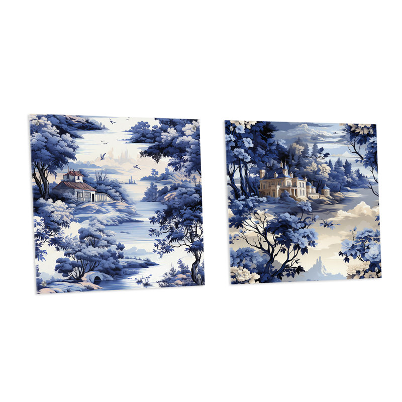 Victorian Cobalt Toile Ii Victorian, H 36 po x l 73 po