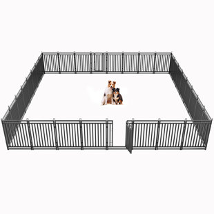 Petorldog Dog Playpen – 40" Height with 24 Right-Angle Panels, Metal Fence Crate for Yard & Home (Black-Silver)