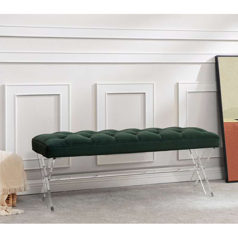 Bree Velvet Upholstered Bench, Forest Green