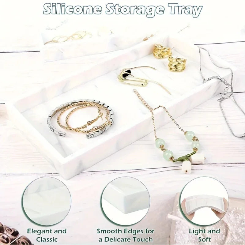 Vanity Tray - Non-Slip White Marble, White/Gold