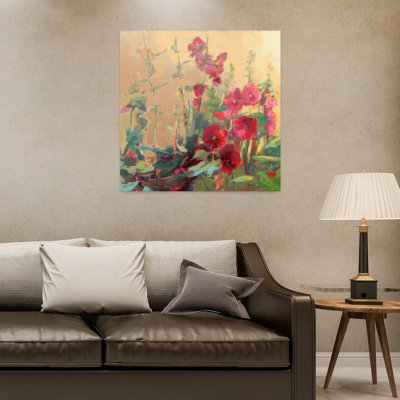 Red Haven Hollyhocks, art floral contemporain