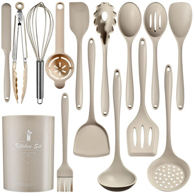 Generic 15 Pcs Silicone Cooking Utensil Set, Kitchen Utensils Set,   Khaki In Beige