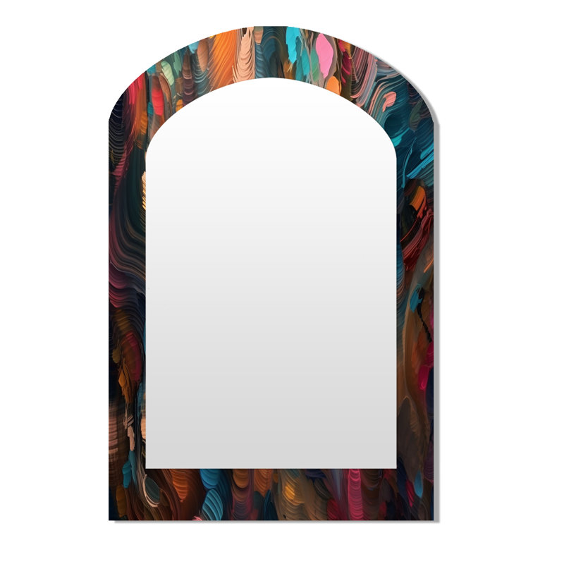 Random Swirls Abstract - Geometric Arch Large Wall Mirror, Modern Asymmetrical Unique Mirror, Printed Metal Art, 43" x 33"