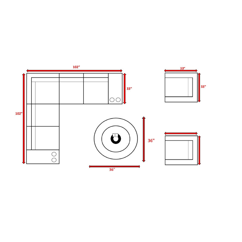 Ensemble de conversation pour 6 personnes avec foyer et coussins Sunbrella LSI, Canevas