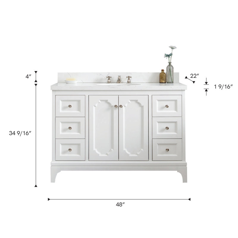 Queen 48" Single Bathroom Vanity Set with Mirror, Pure White, Hook