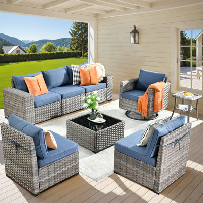 6-Person All-Weather Wicker Outdoor Sectional With Cushions,Swivel Rocker