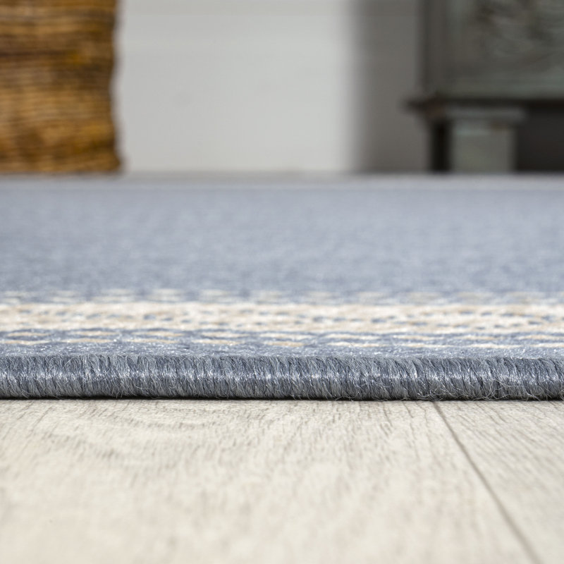 Tapis intérieur / extérieur bleu / crème Cisse Classic, Rectangle 2 pi 11 po x 5 pi