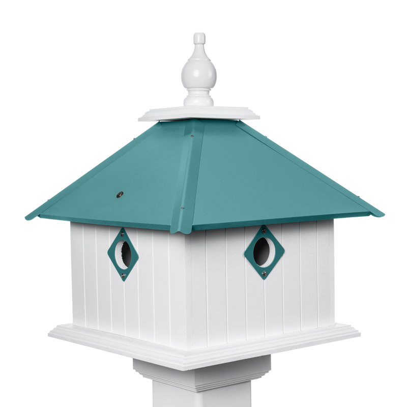 Symone 18.625 in. H x 15 in. W x 19 in. D Post Rust Resistant and UV Resistant Birdhouse, Verde Green