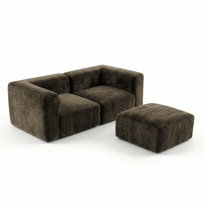 Canapé modulaire profond en chenille avec repose-pieds mobile, Chocolat