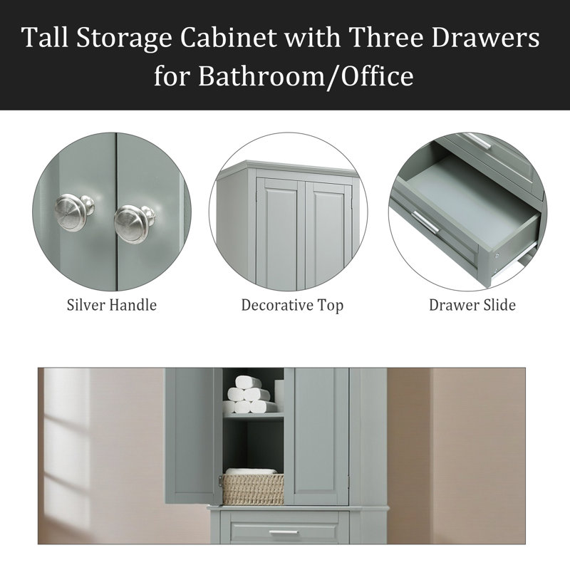 Grande armoire de rangement avec trois tiroirs pour la salle de bain / bureau, Gris