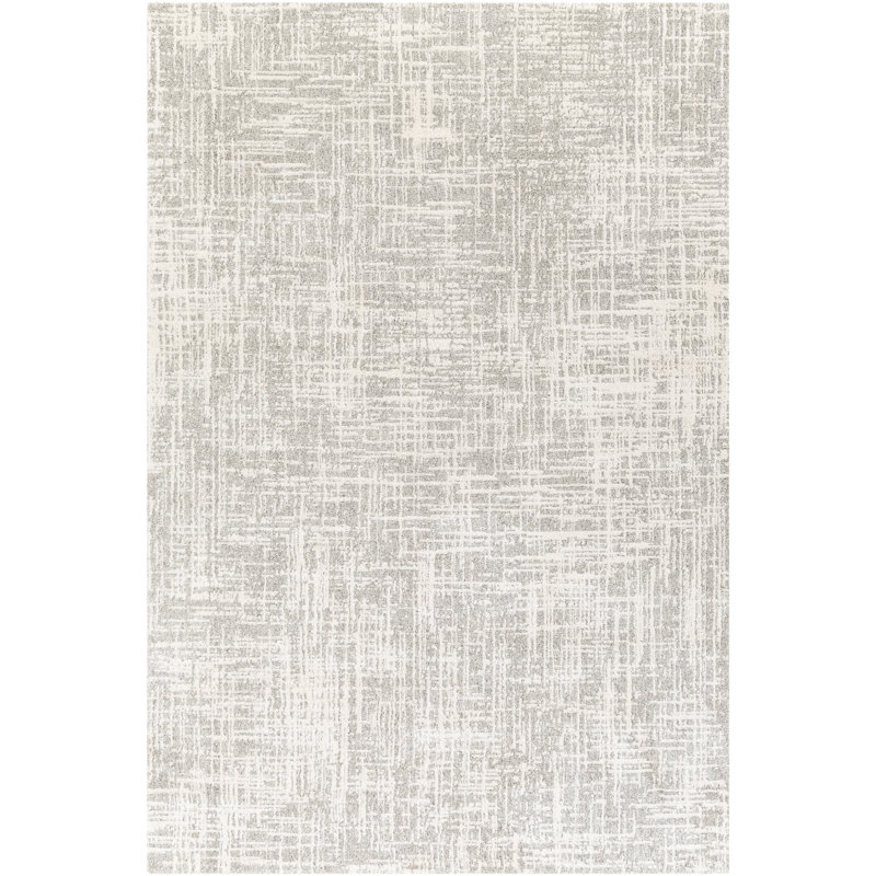Baucom Abstract Light Gray/Ivory Area Rug, Rectangle 9' x 12'
