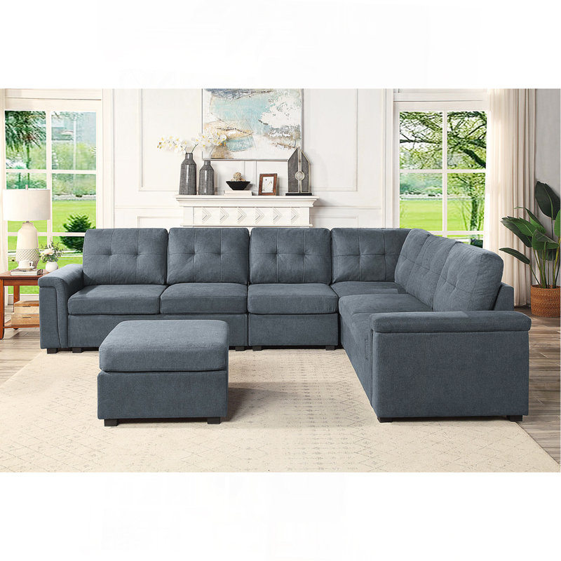 Canapé modulaire 119 places en tissu tissé gris 119 po avec repose-pieds
