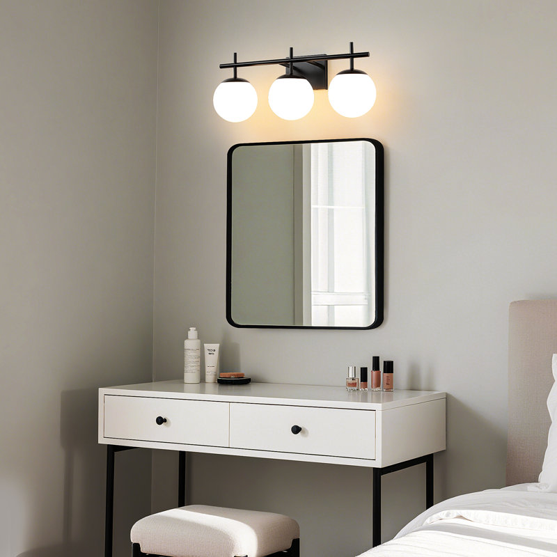 Éclairage de meuble-lavabo à intensité variable 3 lumières 22,4 "avec abat-jour en verre givré, Noir mat