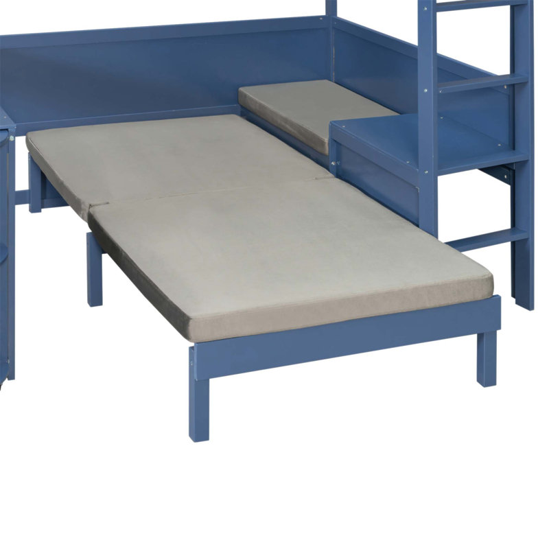 Lit mezzanine en bois avec bureau, rangement, canapé et lumière DEL pour un espace de vie efficace et une utilisation multifonctionnelle (sans matelas)